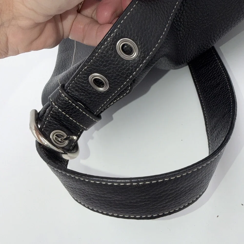 COACH Black Pebble Leather Duffle Crossbody Shoulder Purse Bag F15064 Medium-Lrg - Picture 6 of 16